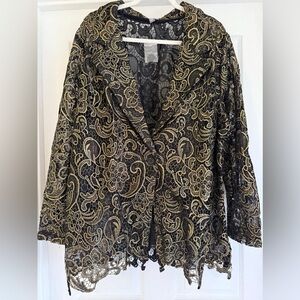 Jessica London Gold Embroidered Black Lace Blazer‎ Jacket Plus Size 26W NWOT